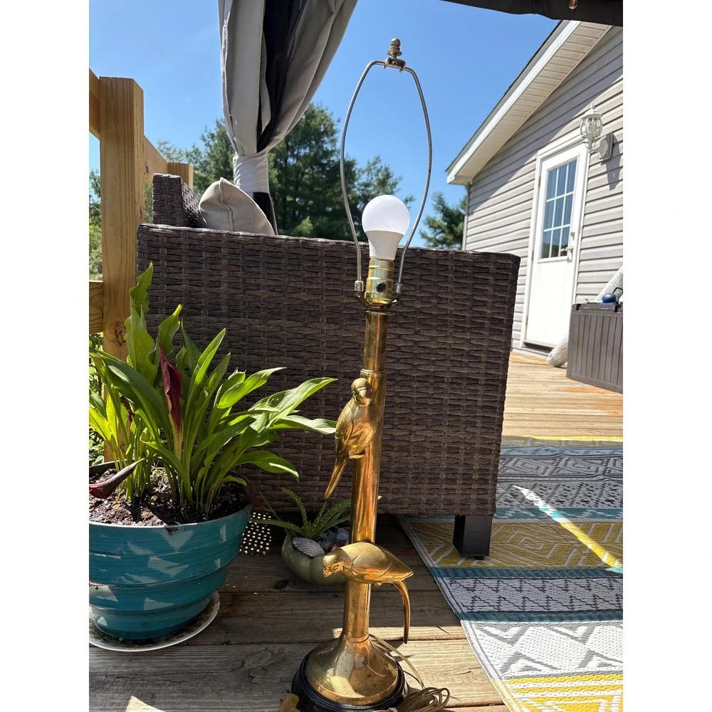 Vtg Hollywood Regency Brass Bird Table Lamp Mid Century Modern Tropical Parrot